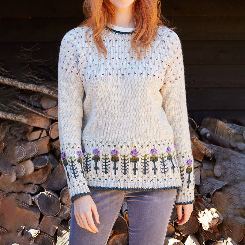 Scottish Thistle Floral Knit Cozy Sweater elevenforest