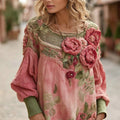 Women's Bohemian Floral Colorblock Casual Comfortable Crew Neck Sweatshirt elevenforest