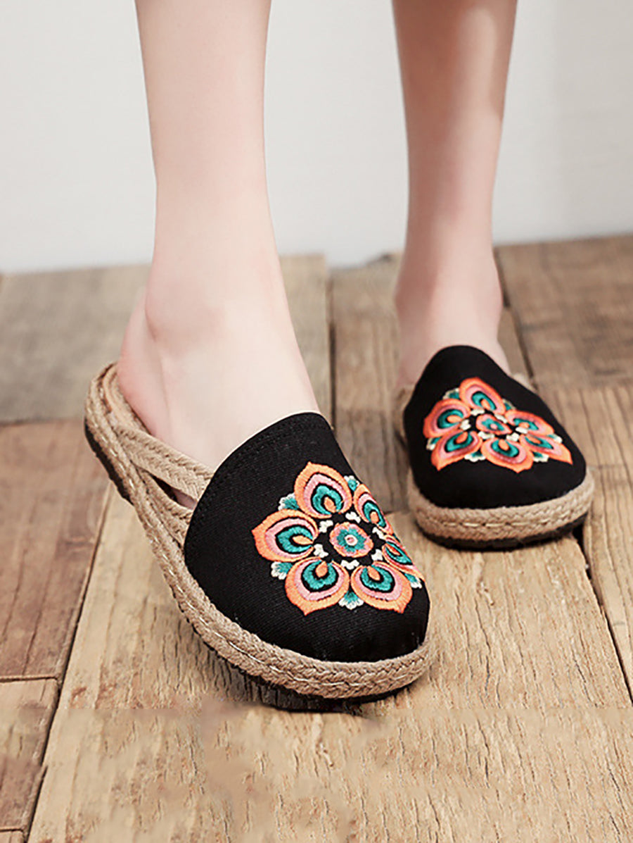 Summer Flower Embroidert Straw Slippers Ii1017