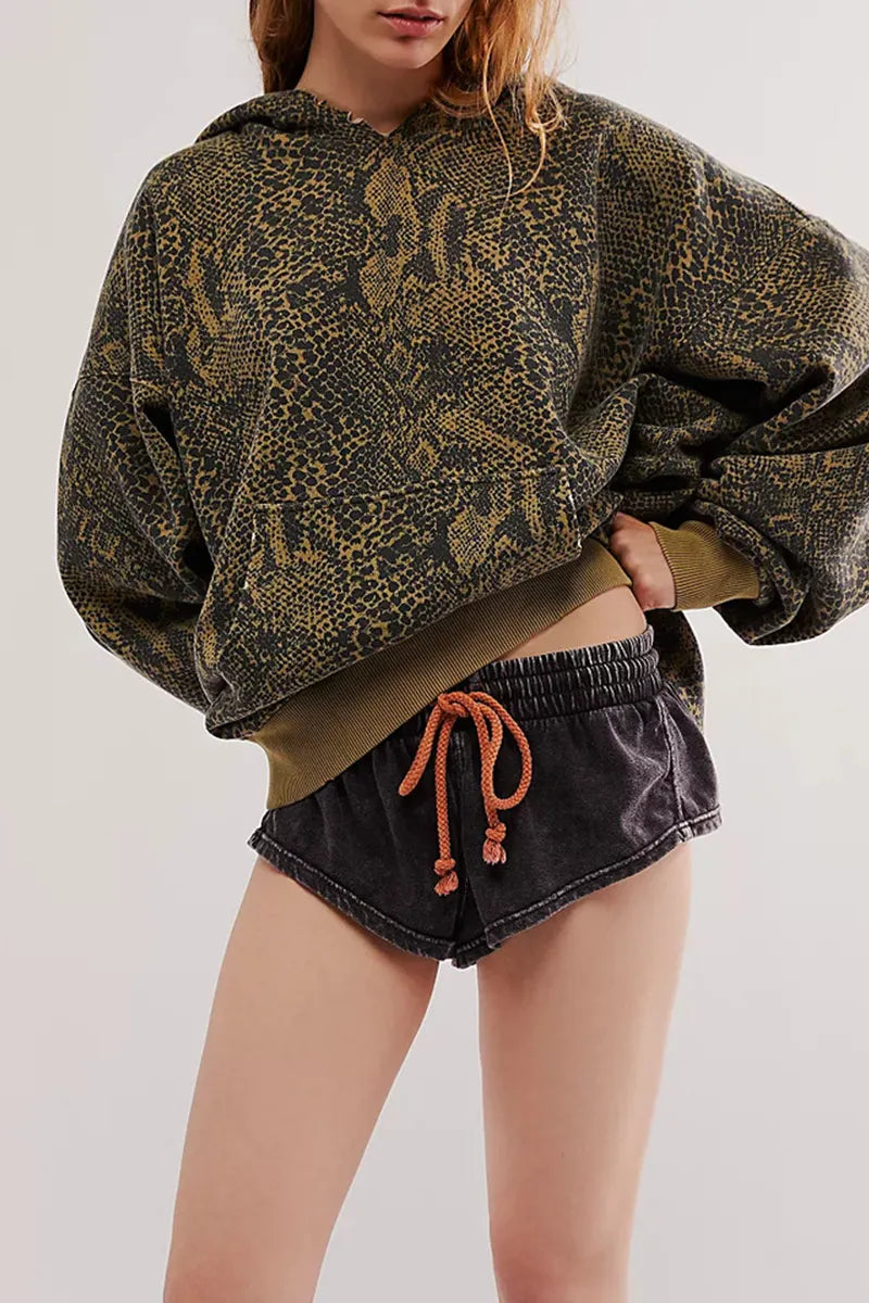 Street Flowers Snakeskin Print Leopard Pocket Hoodies(5 Colors)