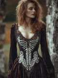 Vintage Skeleton Inspired Beaded Trim Velvet Maxi Dress elevenforest