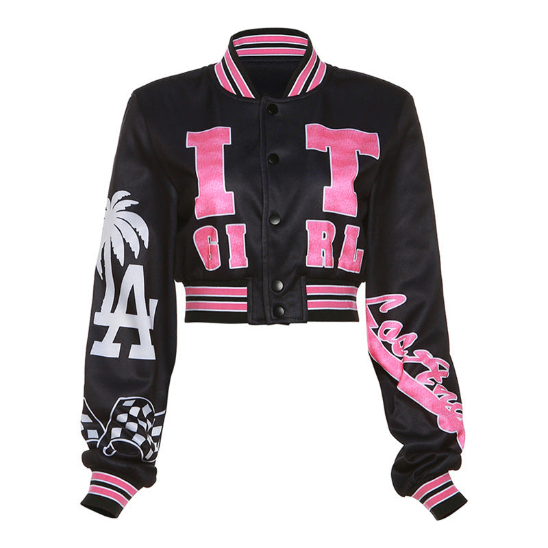 Fall Clothing Retro Printed Cardigan Varsity Jacket Coat