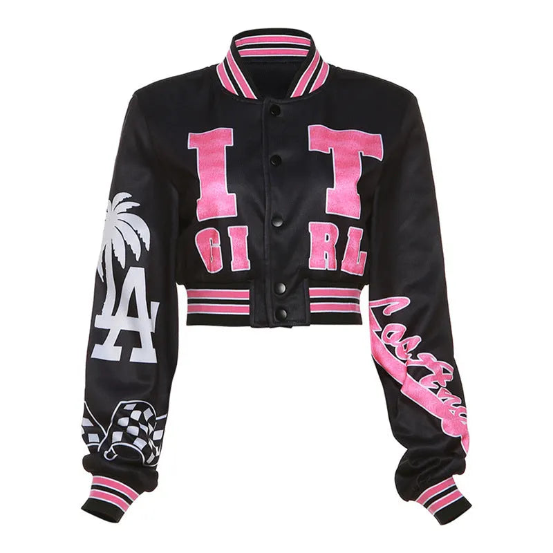 Fall Clothing Retro Printed Cardigan Varsity Jacket Coat