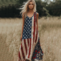 Women's Vintage Independence Day Art Linen Tank Dress elevenforest