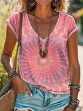 Vintage Kaleidoscope Tie Dye Print 100%Cotton V-neck T-Shirt