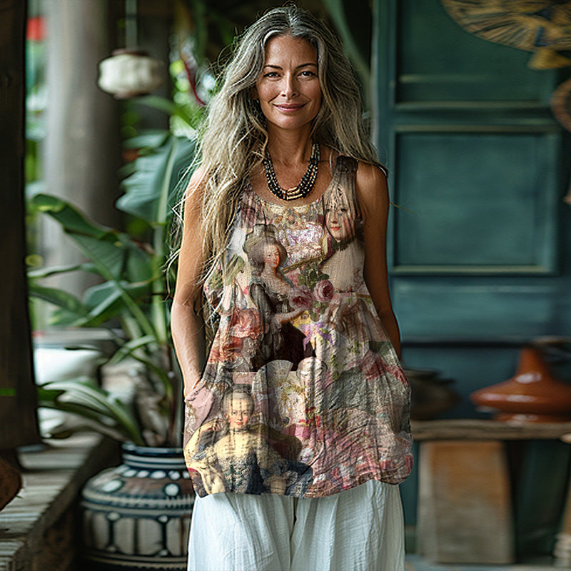 Comstylish Vintage Floral Art Linen Blend Tank Top