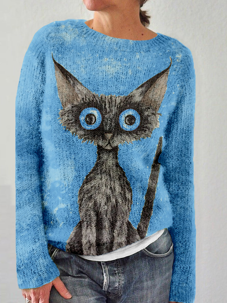 Lovely Black Cat Graphic Vintage Cozy Sweater elevenforest