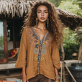 Retro Floral Tribal Embroidery Art Cotton And Linen Blend Loose Blouse elevenforest