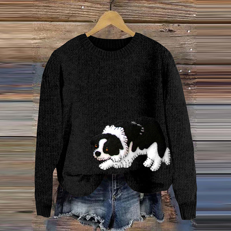 Comstylish Cute Australian Shepherd Applique Embroidery Cozy Sweater