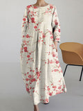 Japanese Plum Blossom Art Long Sleeved Loose Midi Dress
