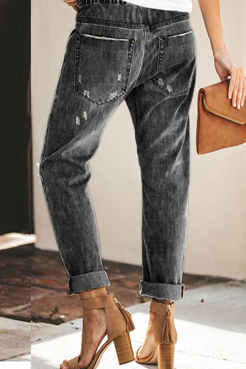 Street Ripped Frenulum Straight Denim Jeans(3 Colors)