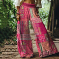 Vintage Bohemia Floral Pattern Women's Linen Blend Casual Pants elevenforest