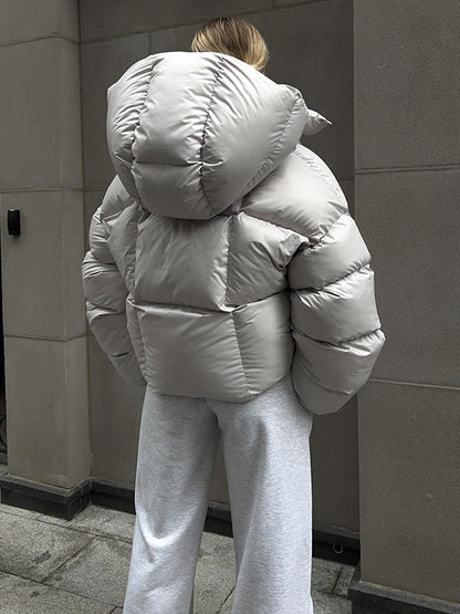 Long Sleeves Loose Color Split-joint Hooded Padded Coat
