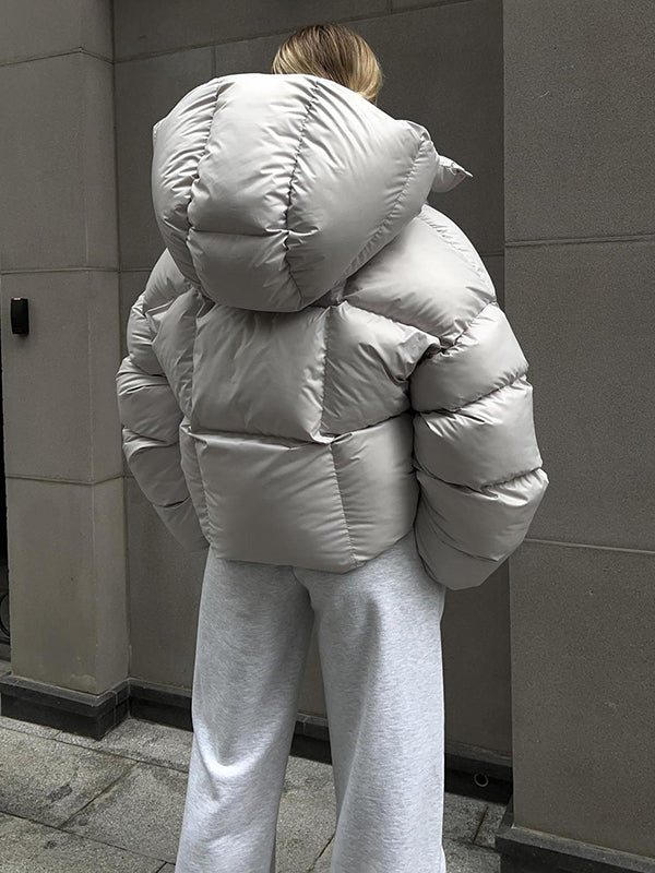 Long Sleeves Loose Color Split-joint Hooded Padded Coat