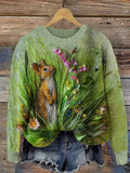 Forest Bunny in Flowers Textile Art Cozy Sweater artswardrobe