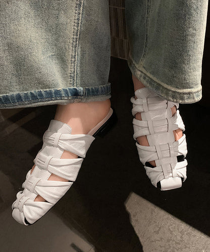 Stylish Gold Faux Leather Splicing Slide Sandals Hollow Out Ap1019