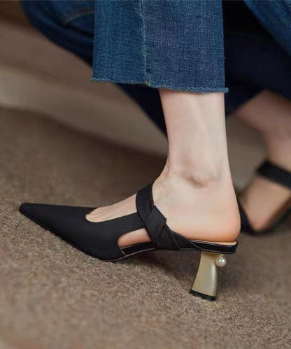 Black Chunky Sheepskin Classy Hollow Out High Heel Slippers Lc0183