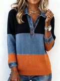 Women'S Contrasting Knitted Lapel Top 