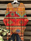 Women's Western Ethnic Abstract Print Irregular Top