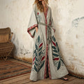 Women's Floral And Tree Art Linen V-neck Robe elevenforest