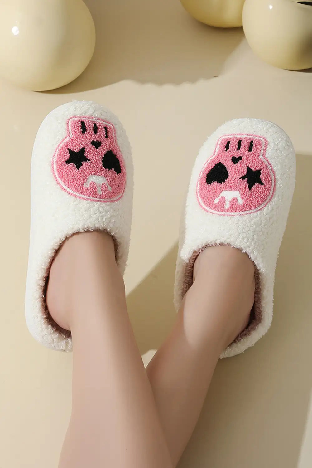 Spooky Skull White Plush Winter Home Slippers