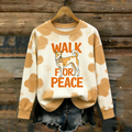 Comstylish Peace Dog Pattern Printed Retro Round Neck Long Sleeve T-shirt
