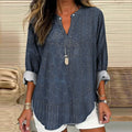 Comstylish Retro Japanese Traditional Sashiko Art Pattern Women's Linen V-Neck Shirt
