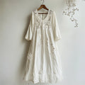 Vintage Floral Hollow Lace Patchwork Linen Maxi Dress elevenforest