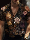 Bohemian Style Plant And Flower Pattern Men's Retro Cotton And Linen Short-sleeve Shirt elevenforest