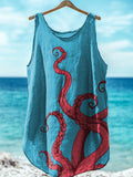 Octopus Art Print Linen Blend Tank Top elevenforest