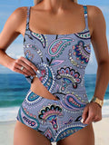 Women's Bohemian Floral Print Summer Beach Halter Top And Triangle Briefs Tankini Set