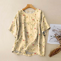 Vintage Abstract Geometric Flower Linen Art Print Short Sleeve Round Neck Shirt elevenforest
