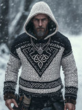 Men's Viking Style Celtic Knot Contrast Color Knit Hooded Sweater elevenforest