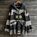 Comstylish Halloween Cute Black Cat Striped Knitted Hooded Sweater