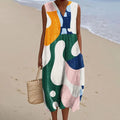 Women's Colorful Abstract Geometric Art Print Sleeveless Dress elevenforest