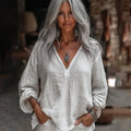 Vintage V Neck Cotton Linen Casual Shirt elevenforest