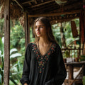 Vintage Tribal Ethnic Style Embroidered Linen V-neck T-shirt elevenforest