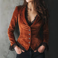 Comstylish Western-style V-neck Fall/winter Velvet Patchwork Lace Jacket
