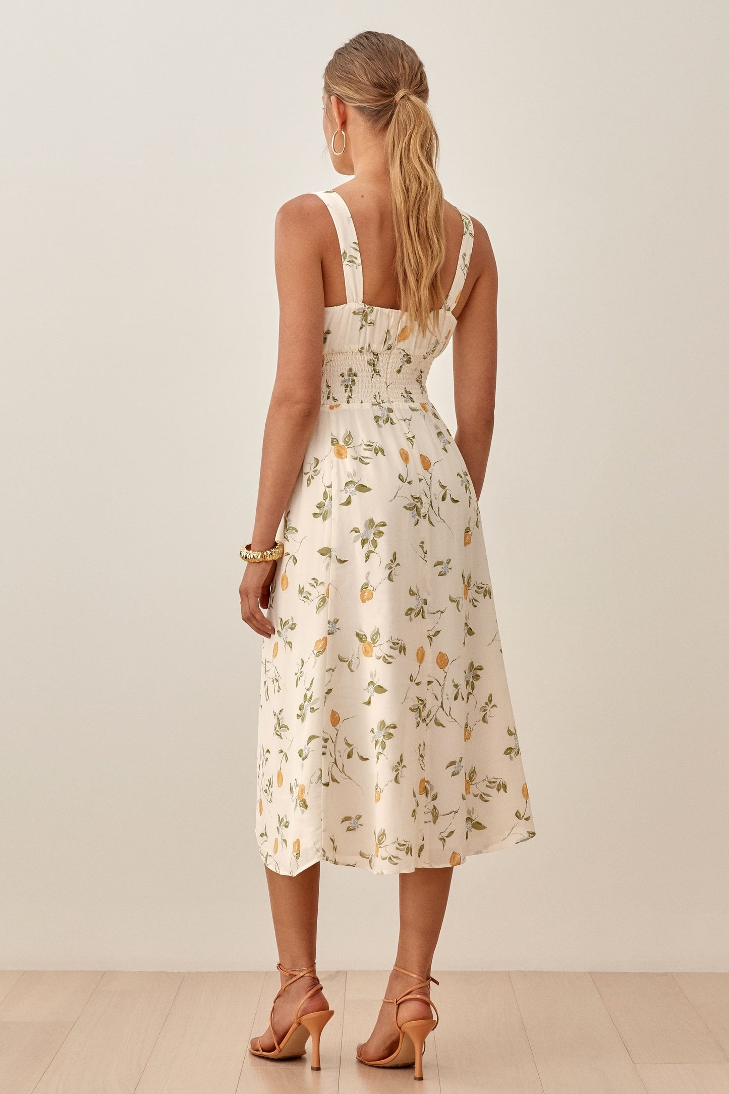 Cami Backless Crew Collar Pleated Tapered Waist Midi Dress