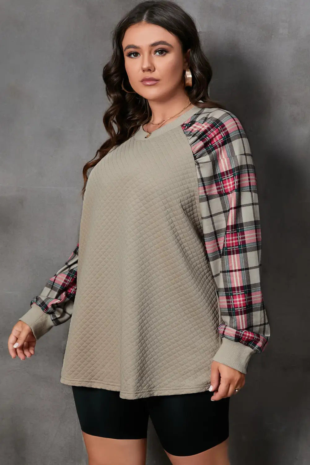 Apricot Plaid Raglan Sweatshirt