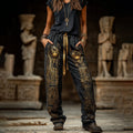 Women's Vintage Ancient Egyptian Cat Art Linen Blend Casual Pants elevenforest