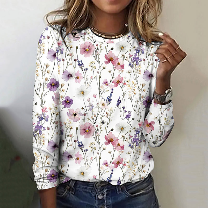 Comstylish Vintage Floral Art Casaul Crew Neck T-shirt