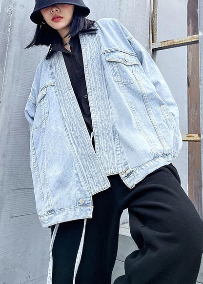 Handmade Pockets Fine Outwear Denim Light Blue Tunic Coat