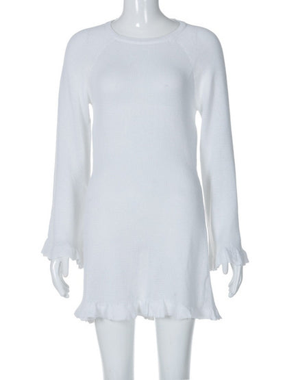 Taruxy Backless Knitted Mini Dress for Lace Up Long Sleeve Short Dresses Hot Club High Waist Dress Femme