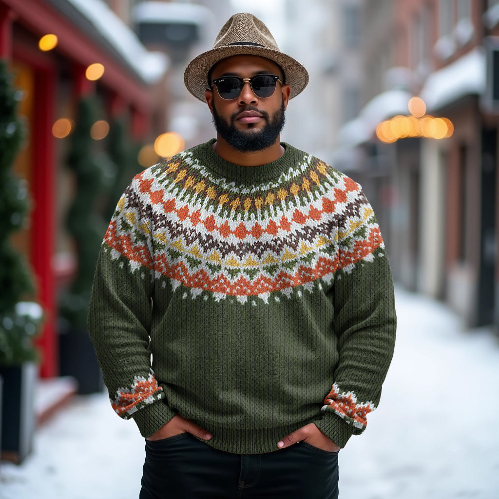 Men's Plus Size Classy Icelandic Knit Jacquard Warmth Felt Art Sweater elevenforest