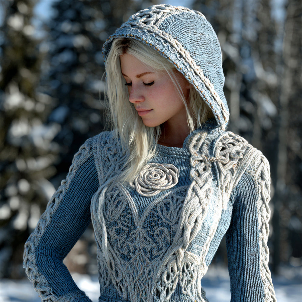 Comstylish Viking Rose Knit Art Women's Hooded Sweater