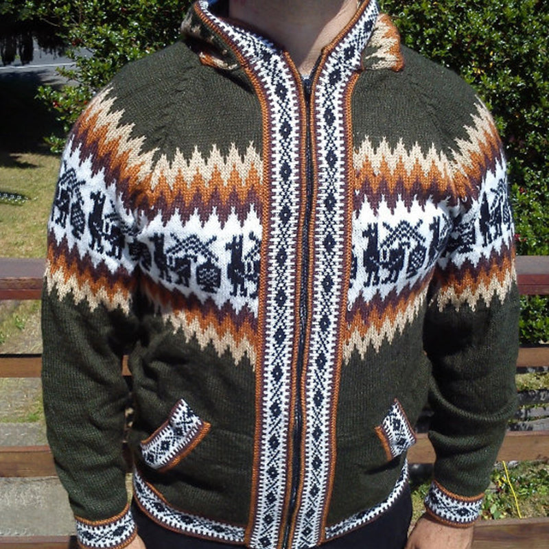 Colourful Iceland Jacquard Zipper Up Hooded Sweater（Unisex） elevenforest