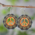 Comstylish Retro Western Ethnic Style Hollow Peace Sign Wooden Earrings