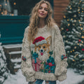 Comstylish Vintage Cozy Cute Corgi Christmas Chunky Knit Sweater