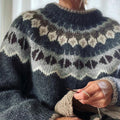Icelandic Pattern Geometric Contrast Jacquard Sweater elevenforest